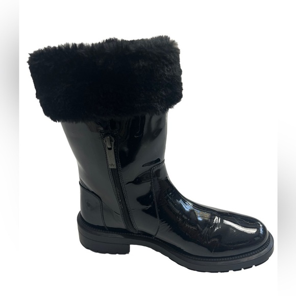 Aquatalia Patent Leather Faux Fur Lined Boots Size 7 - Picture 1 of 9